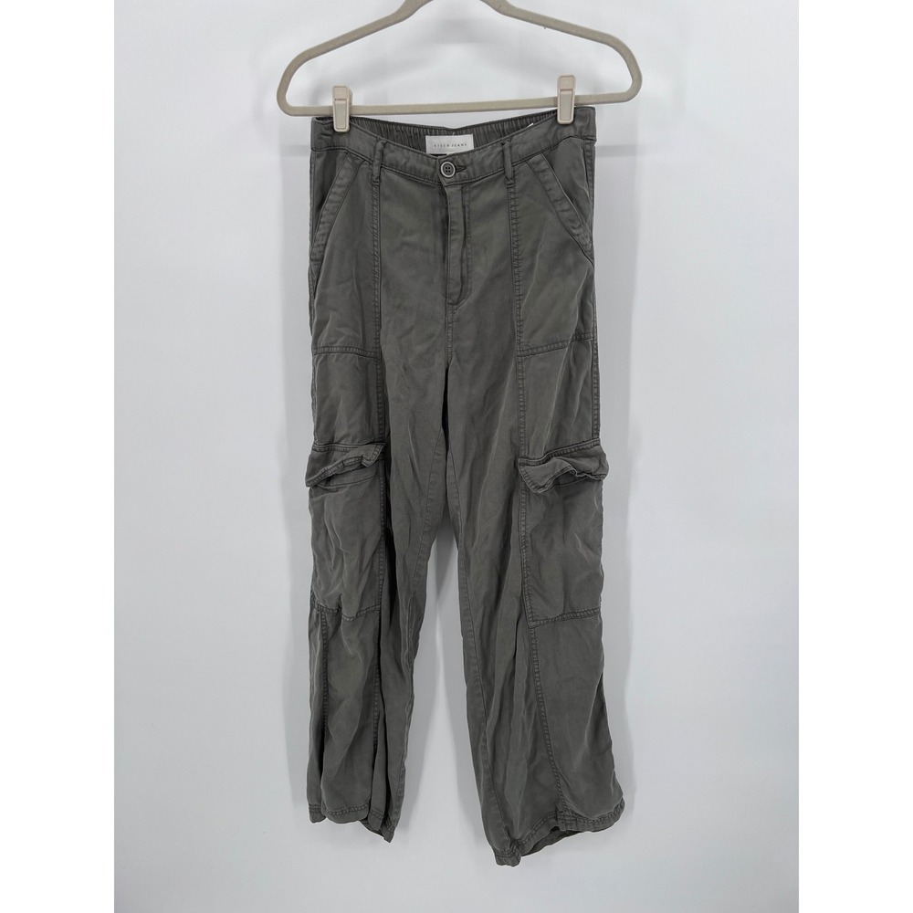 Risen Jeans Women Olive Gray Tencel Cargo Pants Relaxed Straight Leg RDP5705 M
